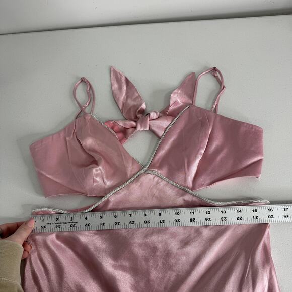 Bardot Dress Womens 8 Blush Pink Rome Diamonte Slip Cutout Maxi Gown Prom Formal - Picture 14 of 16